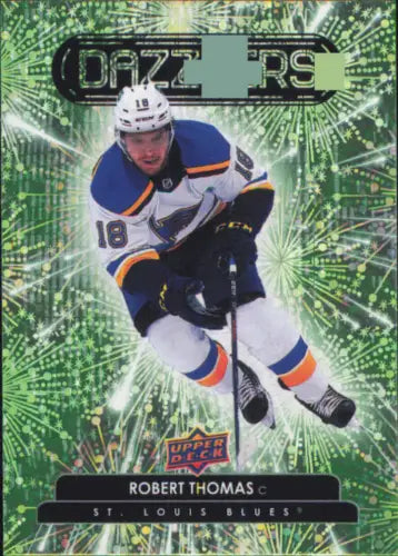 Robert Thomas St Louis Blues card from 2022-23 Upper Deck Dazzlers Green #DZ6