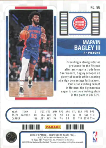 2022-23 Panini Contenders Game Ticket Red Marvin Bagley III Pistons collectible card