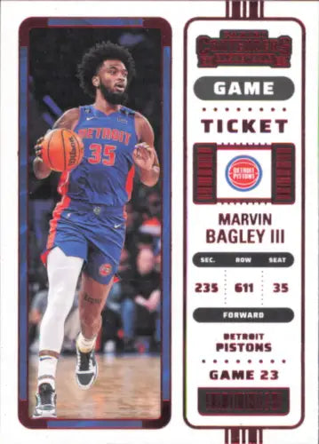 2022-23 Panini Contenders Game Ticket Red Marvin Bagley III Pistons Basketball Card