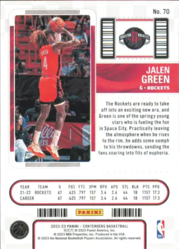 Jalen Green basketball card from 2022-23 Panini Contenders Game Ticket series