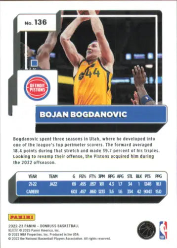 Bojan Bogdanovic 2022-23 Donruss Holo Light Blue Laser basketball card /25 Pistons NM-MT