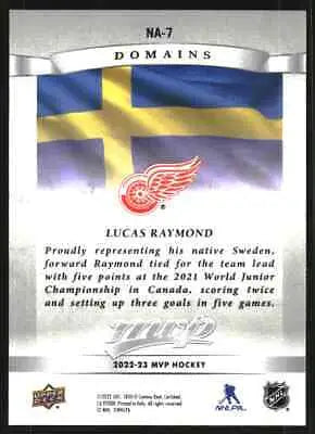 Lucas Raymond 2022-23 Upper Deck MVP hockey card from Detroit Red Wings