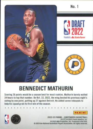 Benedict Mathurin basketball card from 2022-23 Panini Contenders Draft Class collection