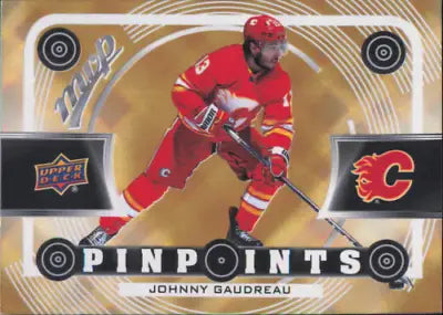 Johnny Gaudreau 2022-23 Upper Deck MVP Pinpoints Gold hockey card Calgary Flames