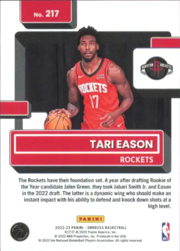 Tari Eason basketball card from 2022-23 Donruss Holo Red and Gold Laser Rookie set