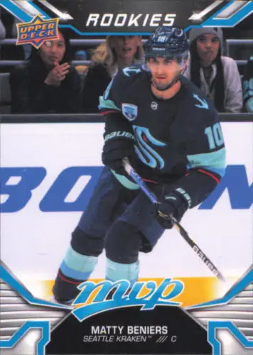 Matty Beniers hockey card from 2022-23 Upper Deck MVP #244 Seattle Kraken Rookie