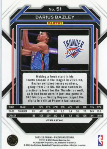 Darius Bazley 2022-23 Panini Prizm Ice Oklahoma City Thunder basketball card