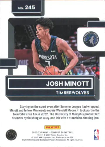 Josh Minott Rookie 2022-23 Donruss Timberwolves Basketball Card NM-MT