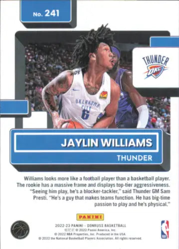 Jaylin Williams Rookie Card from 2022-23 Donruss for Oklahoma City Thunder fans