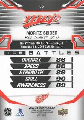 Moritz Seider hockey card from 2022-23 Upper Deck MVP Ice Battles series