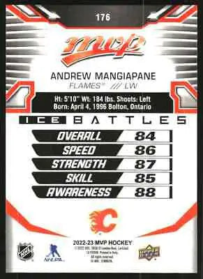 Hockey card back of 2022-23 Upper Deck MVP Ice Battles Andrew Mangiapane Calgary Flames