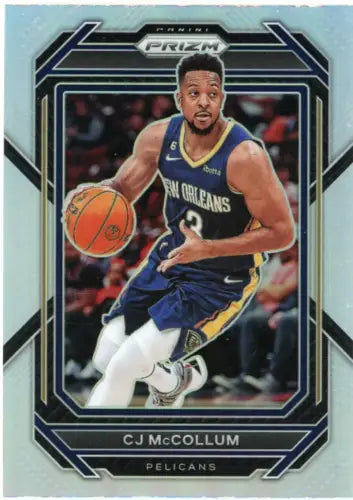 CJ McCollum 2022-23 Panini Prizm Silver card featuring the New Orleans Pelicans