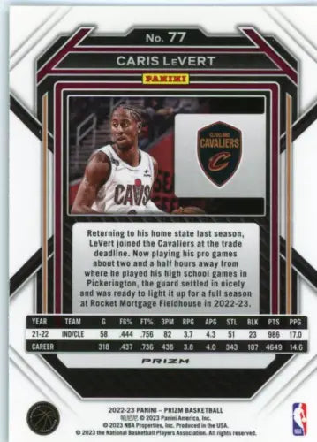 Caris LeVert 2022-23 Panini Prizm Green #77 Cleveland Cavaliers Basketball Card