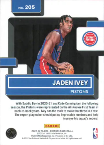 Jaden Ivey Rookie Card from 2022-23 Donruss, featuring Detroit Pistons design