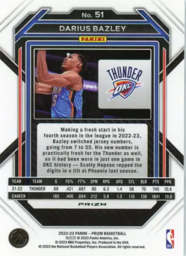 2022-23 Panini Prizm Silver #51 Darius Bazley Oklahoma City Thunder Basketball Card NM-MT