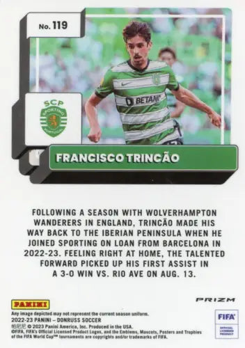 Francisco Trincão soccer card from 2022-23 Donruss Optic Green Ice #119 Sporting CP