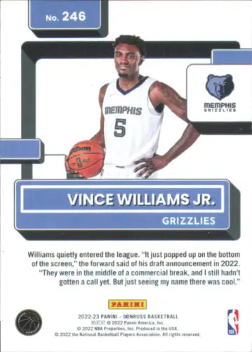 Vince Williams Jr Rookie basketball card from 2022-23 Donruss for Memphis Grizzlies