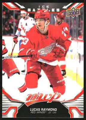 Hockey card featuring 2022-23 Upper Deck MVP Lucas Raymond Detroit Red Wings