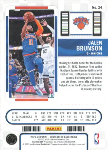 Jalen Brunson 2022-23 Panini Contenders Game Ticket Bronze card for NY Knicks