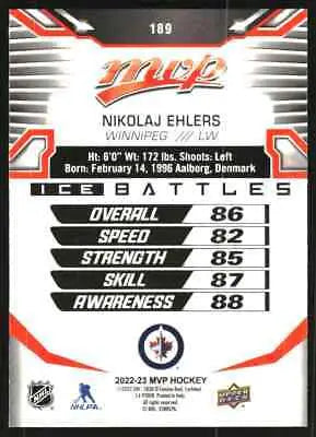 Nikolaj Ehlers 2022-23 Upper Deck MVP Ice Battles #189 Winnipeg Jets Card NM-MT