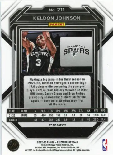 2022-23 Panini Prizm Keldon Johnson San Antonio Spurs Basketball Card NM-MT