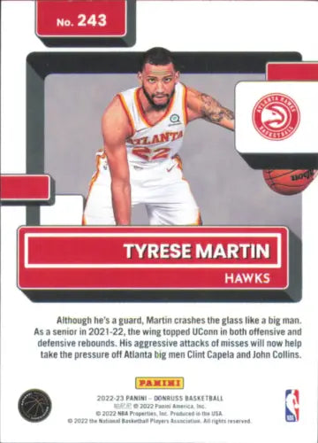 Tyrese Martin Rookie Atlanta Hawks Basketball Card 2022-23 Donruss #243 NM-MT