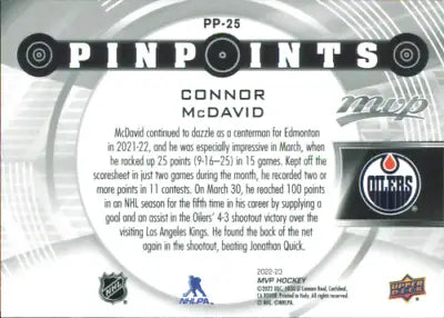 Connor McDavid 2022-23 Upper Deck MVP Pinpoints hockey card NM-MT Edmonton Oilers