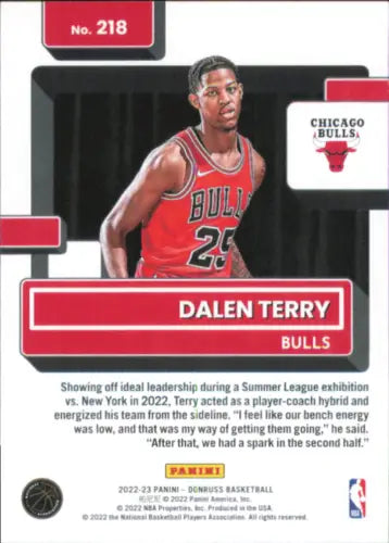 Dalen Terry Rookie Chicago Bulls Basketball Card from 2022-23 Donruss #218 NM-MT