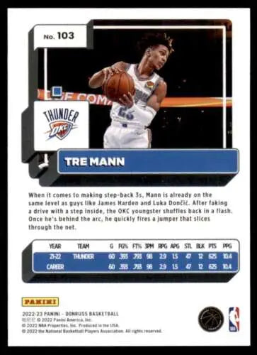 Tre Mann basketball card 2022-23 Donruss NM-MT Thunder original gloss Simply Sandoval