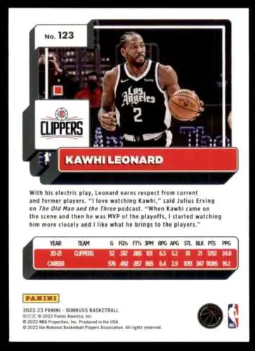 2022-23 Donruss #123 Kawhi Leonard basketball card with original gloss by Simply Sandoval