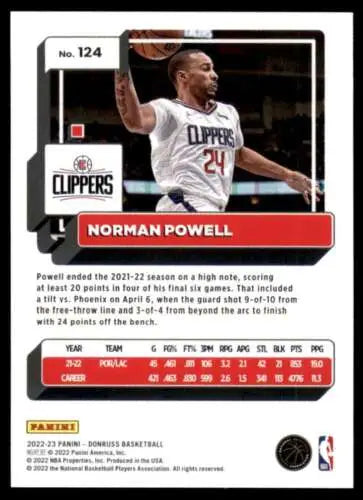 2022-23 Donruss #124 Norman Powell NM-MT basketball card with original gloss finish