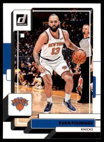 Evan Fournier basketball card from 2022-23 Donruss with original gloss and Knicks design