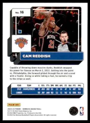 2022-23 Donruss #16 Cam Reddish NM-MT Knicks basketball card with original gloss