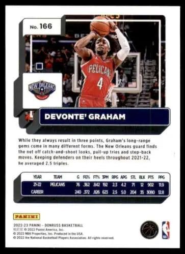 Devonte’ Graham NM-MT basketball card from the 2022-23 Donruss Pelicans set