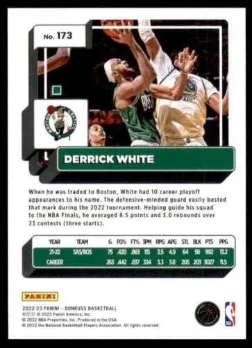 Basketball trading card of Derrick White showcasing game action and original gloss