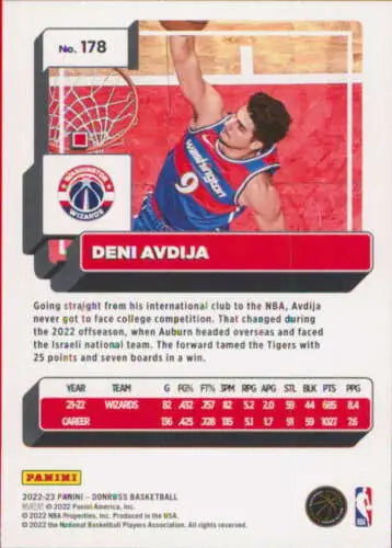 Deni Avdija basketball card from 2022-23 Donruss #178 with original gloss finish