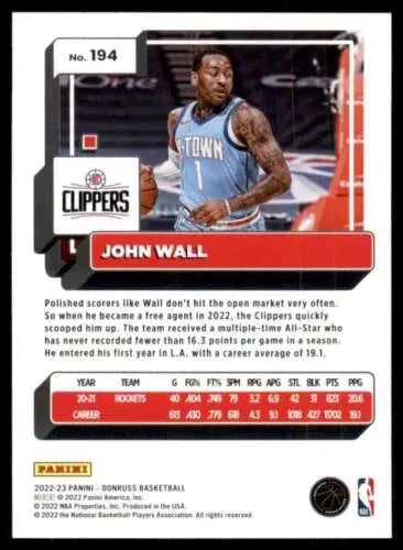 2022-23 Donruss #194 John Wall basketball card featuring original gloss and Clippers design