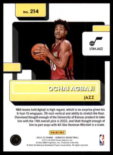 Ochai Agbaji 2022-23 Donruss Rated Rookie Basketball Card with original gloss finish