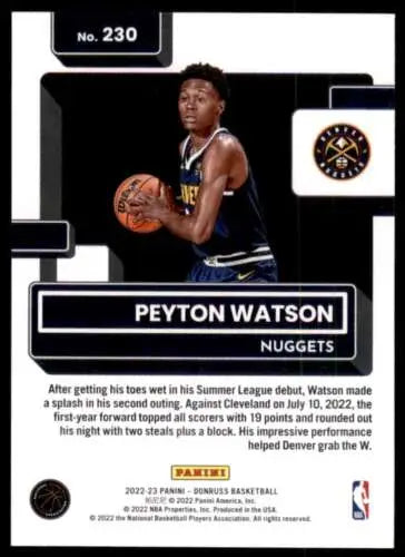 Peyton Watson Rated Rookie basketball card 2022-23 Donruss with original gloss finish