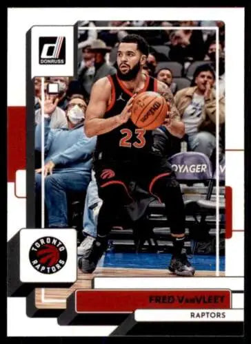 Basketball trading card of Fred VanVleet in black uniform for 2022-23 Donruss collection