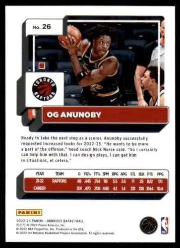 Basketball trading card of OG Anunoby in action, original gloss for Toronto Raptors fans