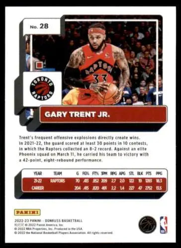 Gary Trent Jr. basketball card 2022-23 Donruss #28 with original gloss and Raptors design