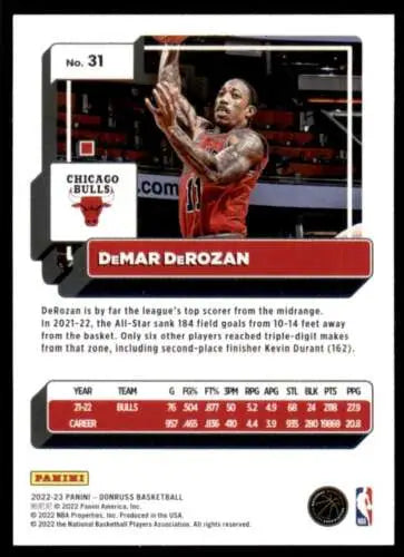 2022-23 Donruss #31 DeMar DeRozan basketball card with original gloss, Simply Sandoval