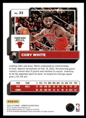 Coby White basketball card 2022-23 Donruss #33 original gloss NM-MT Bulls Simply Sandoval