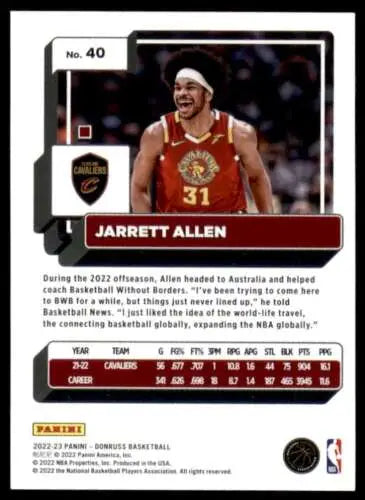 Jarrett Allen basketball card featuring original gloss from 2022-23 Donruss Cavaliers