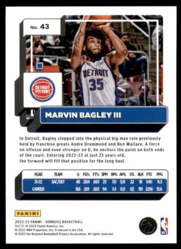 Marvin Bagley III basketball card with original gloss from 2022-23 Donruss collection