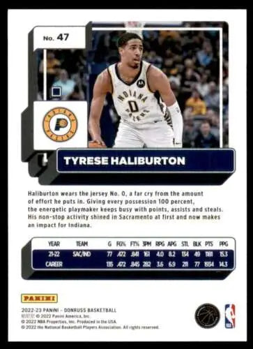 Basketball trading card showcasing Tyrese Haliburton with original gloss finish