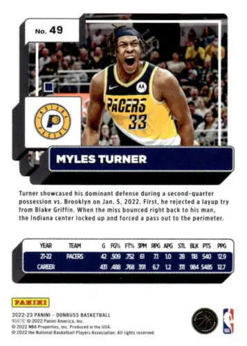 Myles Turner basketball card from 2022-23 Donruss with original gloss finish