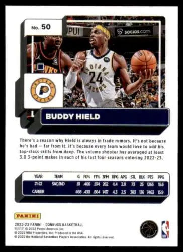 Buddy Hield basketball card from 2022-23 Donruss with original gloss, NM-MT condition