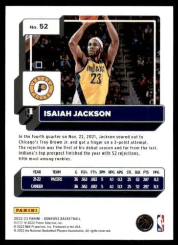 2022-23 Donruss #52 Isaiah Jackson basketball card with original gloss by Simply Sandoval